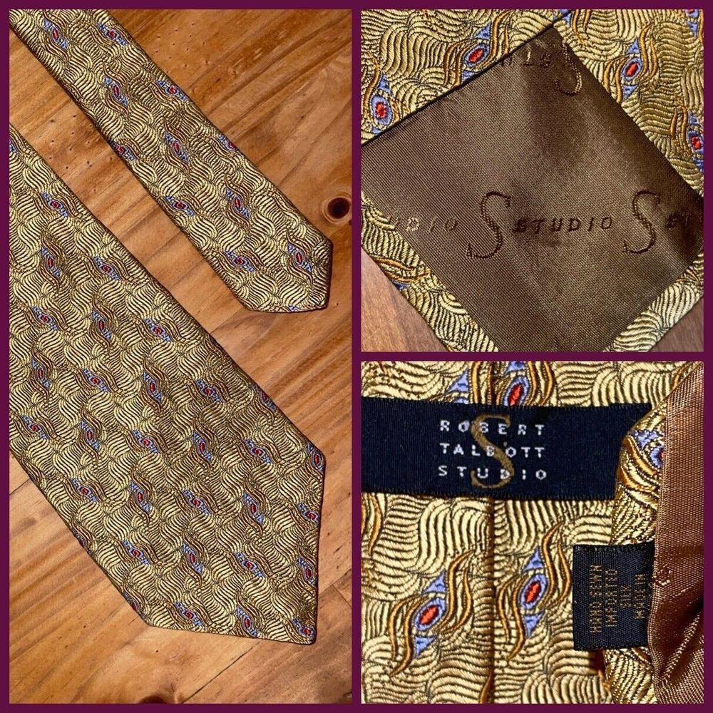 Robert Talbott Studio Neck Tie Men Yellow Gold‎ Hand Sewn Imported Silk Made USA